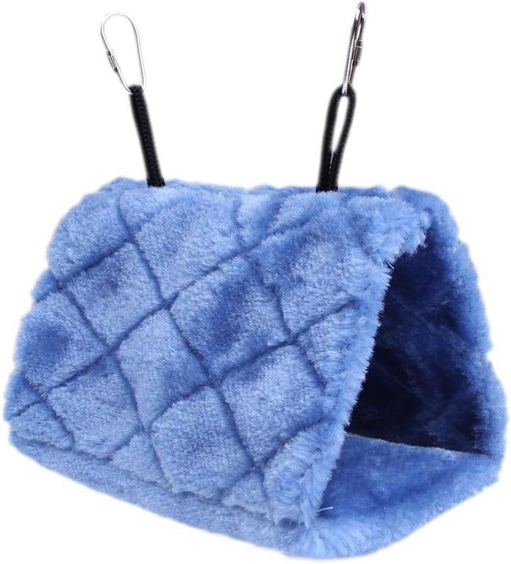 ® Plush Snuggle Bird Hammock Hanging Snuggle Cave Happy Hut Bird Parrot Hideaway Size M (23.5 * 22Cm) (Blue)