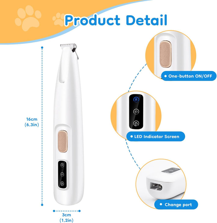 Pet Micro Precision Trimmer, Multifunctional Pet Hair Trimmer Waterproof Rechargeable Shaver with LED Light for Paws Eyes Ears Face Buttocks for Large/Small Dogs and Cats