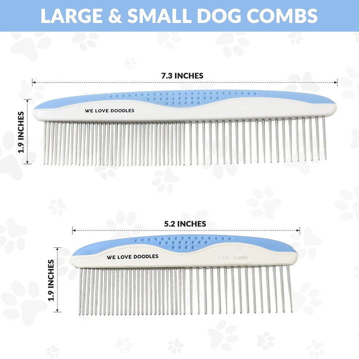 Metal Dog Comb, Dog Combs for Grooming Matting, Doodle Brush, Dematting Comb for Dogs, Dog Grooming Tools, Metal Pet Comb, Detangler Brush, Dematting Tools for Dogs, 2 Pack