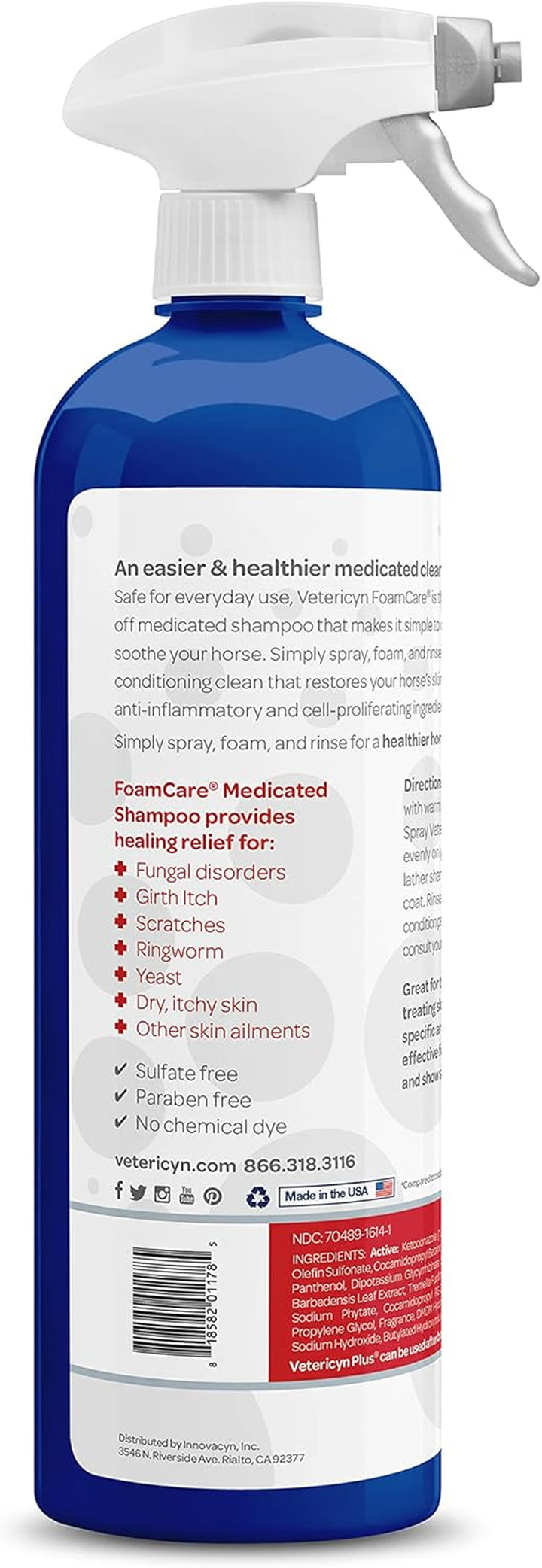 Foamcare Medicated Horse Shampoo | Sprayable Equine Shampoo with Ketoconazole for Healing Relief from Itchy Skin, Fungal Issues, Ring Worm, and More. 32 Fl Oz.