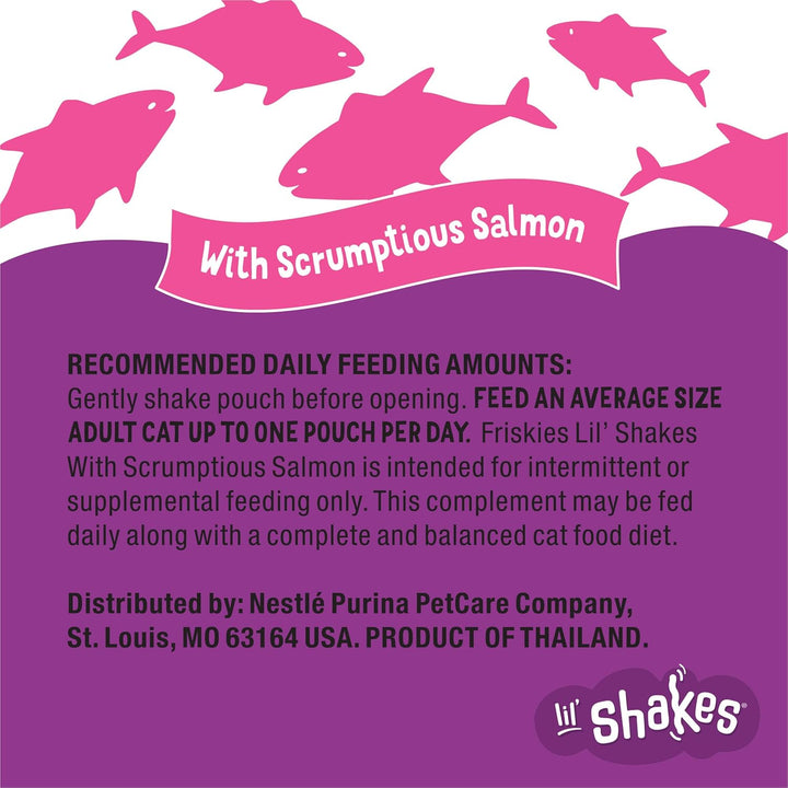 Purina  Pureed Cat Food Topper, Lil’ Shakes with Scrumptious Salmon Lickable Cat Treats - (Pack of 16) 1.55 Oz. Pouches