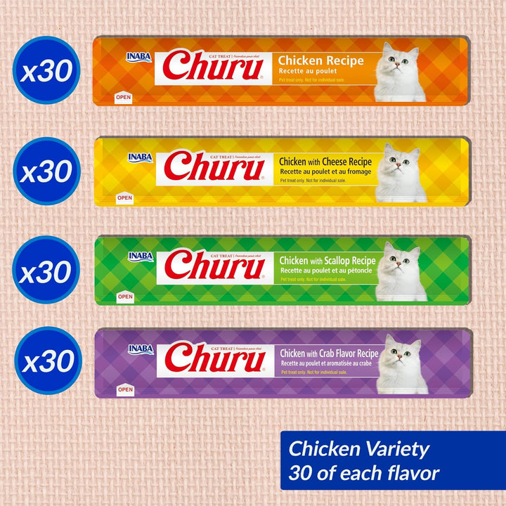 Churu Cat Treats, Lickable, Squeezable Creamy Purée with Vitamin E, 0.5 Ounces per Tube, 120 Tubes Total, Chicken Variety