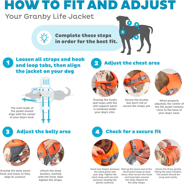 Granby Splash Dog Life Jacket, High-Buoyancy Dog Life Vest for Swimming, Boating, and Water Safety, Large, Orange