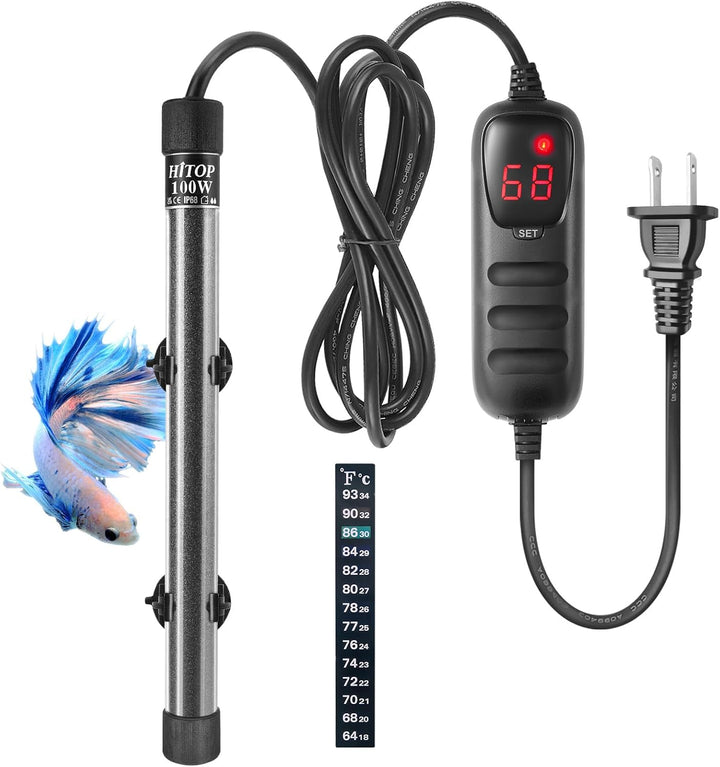 Mini Submersible Aquarium Heater - 50W Digital Heater for Fish Tank Turtle Tank 5-15 Gallon, Saltwater and Fresh Water with Temperature Controller (50W)