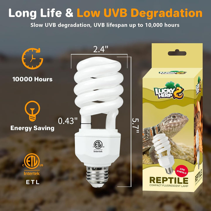 UVA UVB Reptile Light 10.0, Desert UVB 150 Compact Fluorescent Lamp, UVB Light for Reptiles 23W, UVA UVB Reptile Light Bulb, UVB Bulb for Reptiles Bearded Dragons Lizards Tortoises Snakes