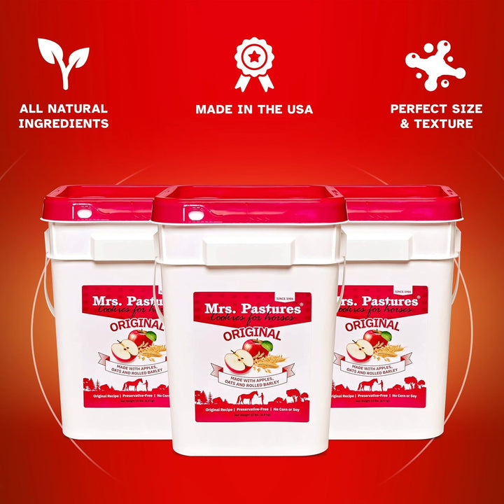 Mrs Pastures Cookies and Treats for Horses - Premium Horse Treats - Made with Apples, Oats, and Rolled Barley - Preservative Free - All Natural Ingredients - No Corn or Soy (15Lb Refill Box)
