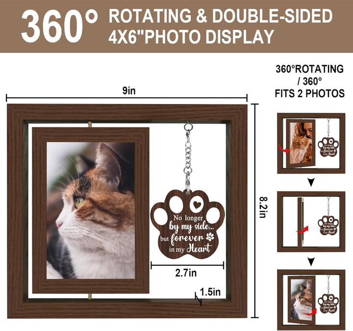 Cat Memorial Gifts for Loss of Cat - Pet Memorial Gifts Cat,Loss of Cat Sympathy Gift, Cat Passing Away, Pet Remembrance Gift Cat,Rotating Wooden Cat Picture Frame 4X6 Photo