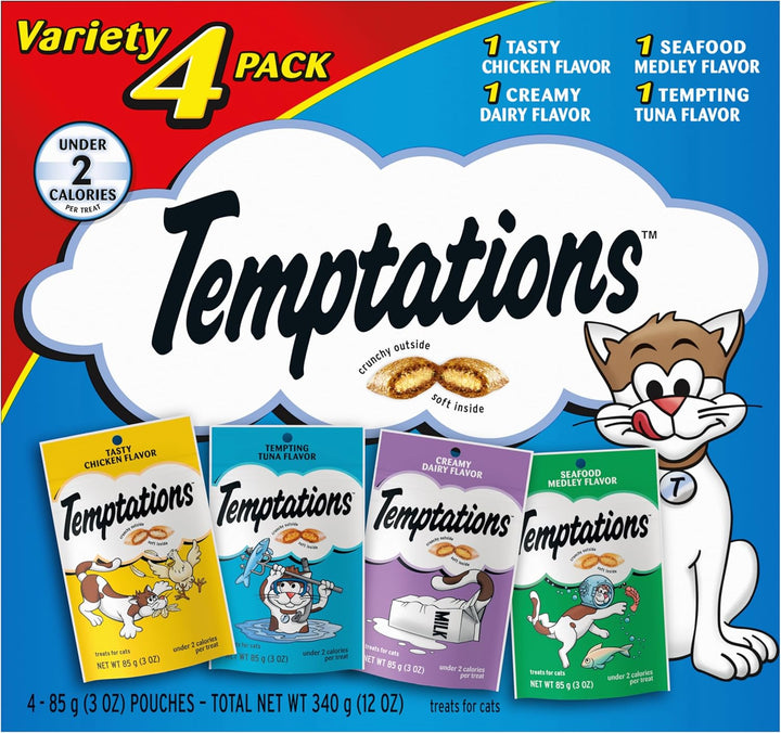 Classic Crunchy and Soft Cat Treats Feline Favorites Variety Pack, 3 Oz. Pouches (Pack of 4)
