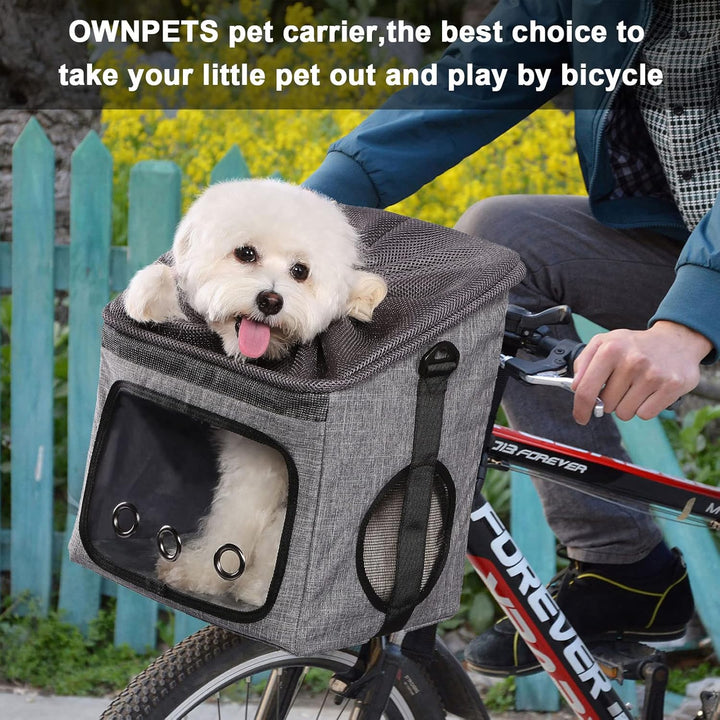 Dog Bike Basket Foldable Pet Carrier, Dog Car Booster Seat with Mesh Windows, Adjustable Shoulder Bag Portable Breathable Bicycle Basket Bag for Dogs and Cats