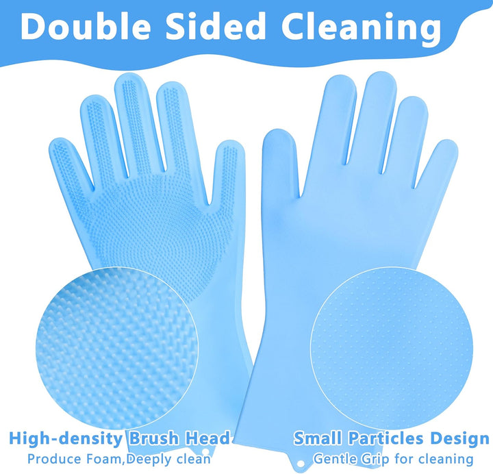 Pet Grooming Gloves—Heat Resistant Dog Washing Gloves with High-Density Teeth, Dog Bath Scrubber with Enhanced Five Finger Design, Silicone Gloves for Dogs and Cats Bathing, Massage (Blue)