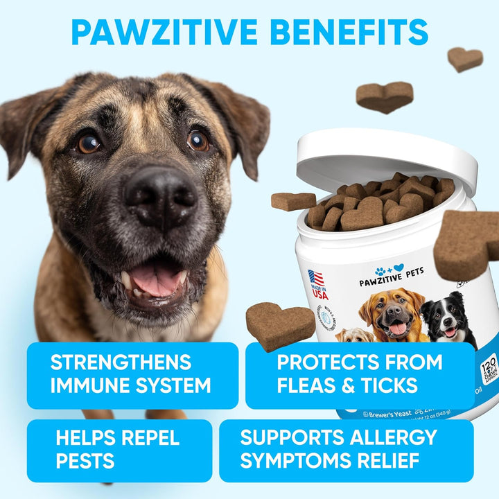 Chewable Flea and Tick Prevention for Dogs - 120 Soft Chews Made in USA - Oral Flea and Tick Control Pills for Small, Medium, Large Dogs and Puppies - Skin and Coat Supplement Treats for All Breeds