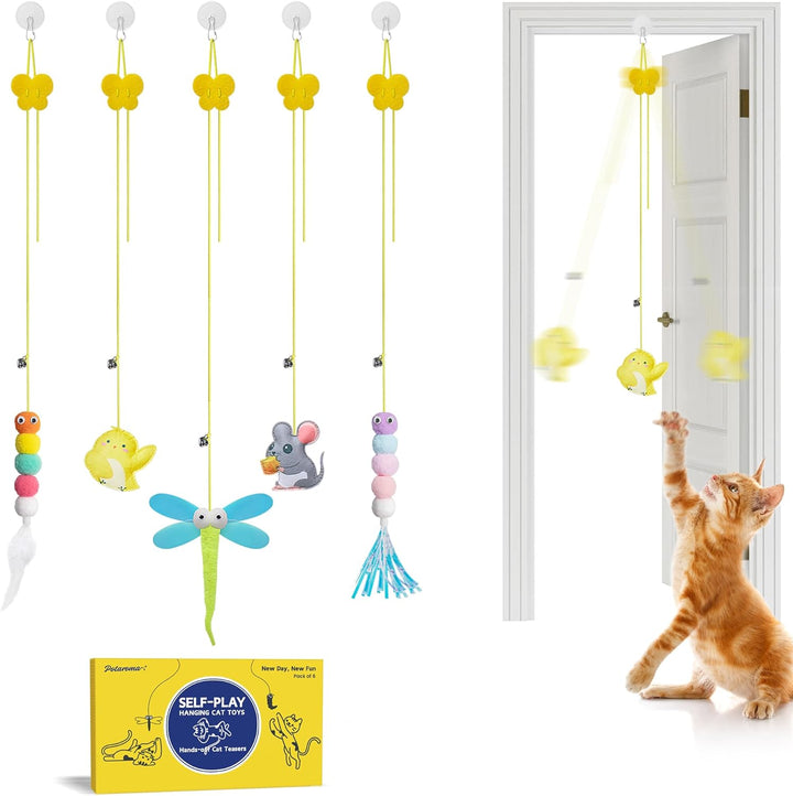 Interactive Cat Feather Toys 5 Pcs, Cat Teaser Retractable Hanging Indoor Kitten Play Chase Exercise, Mental Physical Stimulation for All Breeds and Species