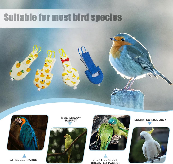 4 Pcs Bird Diaper Parrot Nappy Reusable Flight Suit with Waterproof Inner for Parakeet Cockatiel Mini Macaw Budgie Canary Cute Style (M)
