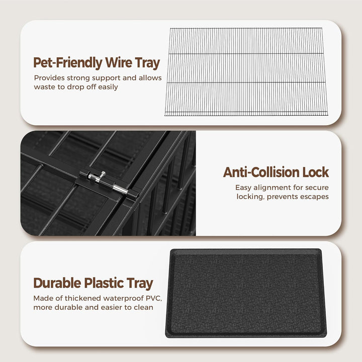 48"/38" Dog Crates for Large Dogs, Upgraded 4 Lockable Wheels, Removable Door, Dog Kennel Indoor, Max Load 300Lbs, Easy to Clean, Removable Tray, XL Dog Cage for Large and Medium Dogs