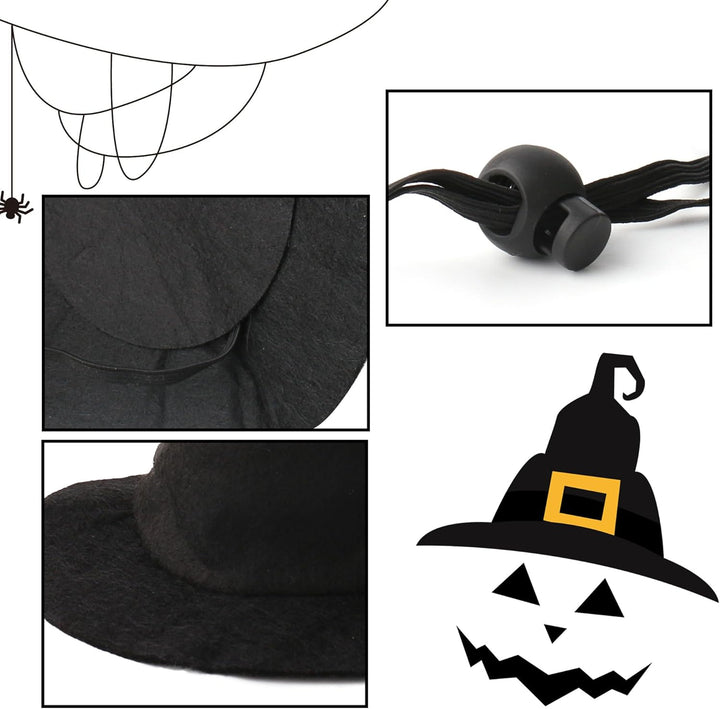 Witch Hat for Cats, Dog Halloween Witch Costume, Black Felt Adjustable Wizard Hat, Pet Costumes Halloween Accessories for Small Medium Pets