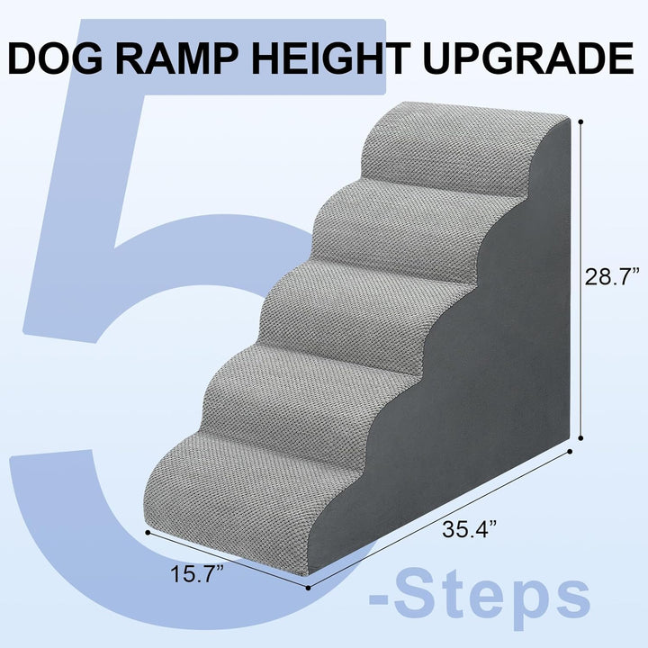 Dog Stairs for Bed 28.7”H, 5-Step Dog Ramp, Non-Slip Sturdy Pet Steps for Small Dogs & Cats to Get on High Bed or Couches, Grey