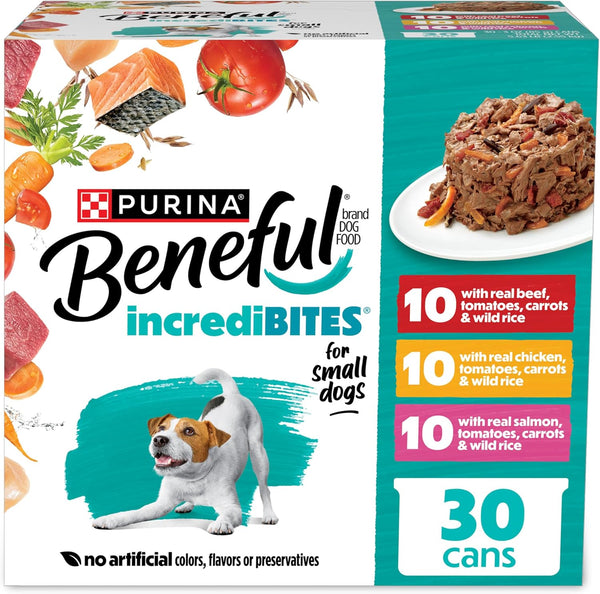 Purina  Small Breed Wet Dog Food Variety Pack, Incredibites with Real Beef, Chicken and Salmon - (Pack of 30) 3 Oz. Cans
