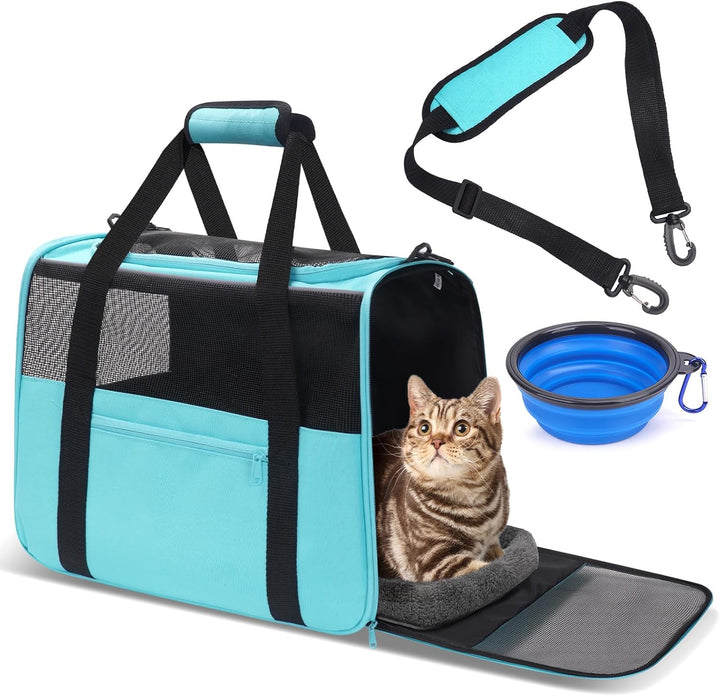JUNGYOUN Premium ​Cat Carrier - ​Pet Carrier for Cat & Small Dogs up to 15Lbs - ​Airline Approved Travel Dog Carrier with Anti-Escape Zippers, Collapsible Travel Bowl & Padded Strap,Dark Grey