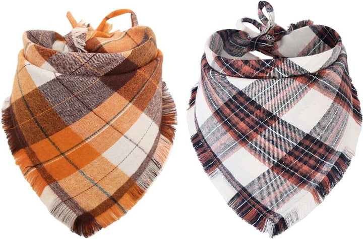 Fall Dog Bandana Autumn Thanksgiving Plaid Reversible Triangle Bibs Scarf Accessories for Dogs Pets