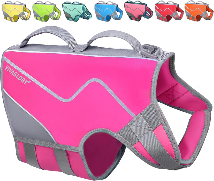 Neoprene Dog Life Vest, Dog Life Jacket for Swimming & Boating, Lightweight & Buoyancy for Puppy Doggy, Swimming Vest with Handle, XS, Raspberry Pink