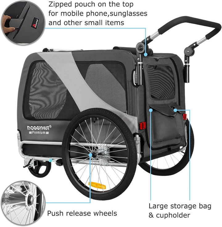 ® Premium Large/Xl Pet Bike Trailer & Stroller for Large Sized Dog or Multiple Small Dogs,Low Center of Gravity,Parking Brakes,Easy Folding Frame,Bicycle Carrier