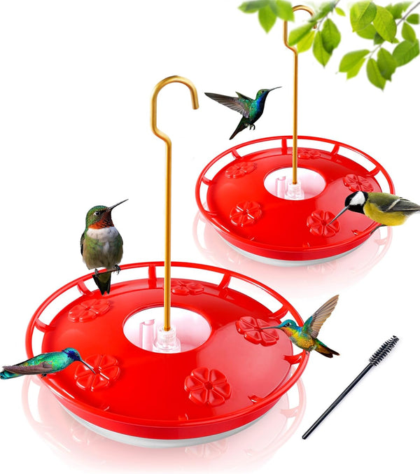 Hummingbird Feeder for Outdoors, 2 Pack, Leak-Proof, Easy to Clean and Refill, Saucer Humming Bird Feeder Plastic, Including Hanging Hook, with 5 Feeding Ports (16 Ounce/Pack)