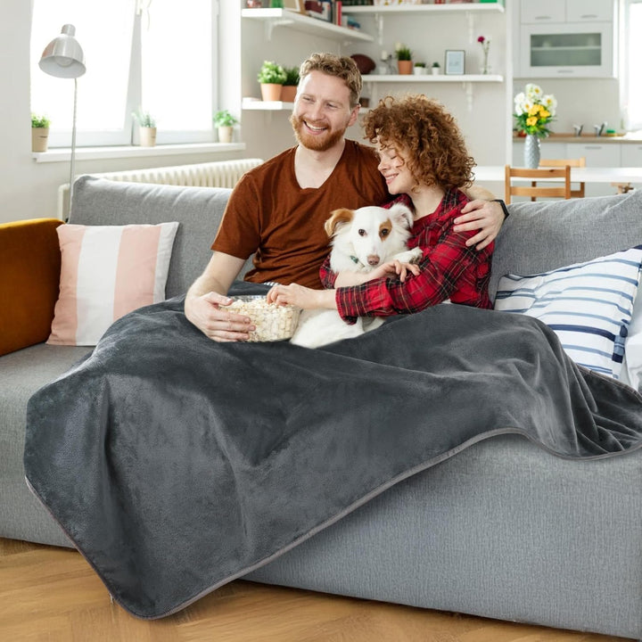 Waterproof Blanket for Bed: Reversible Soft Flannel Love Blanket 60" X 80", Bed Blanket for Couples Washable, Spill-Proof Dog Throw Blanket for Couch, Sofa Protect, Camping, Travel, Grey
