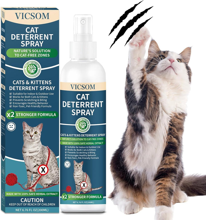 Cat Deterrent Spray, Natural Cat Repellent Spray, Cat Scratch Deterrent for Furniture, Sofas, Rugs, Curtains, Plants, Indoor & Outdoor Keep Cats Kittens Away, No Alcohol & Trace 6.76 FL Oz