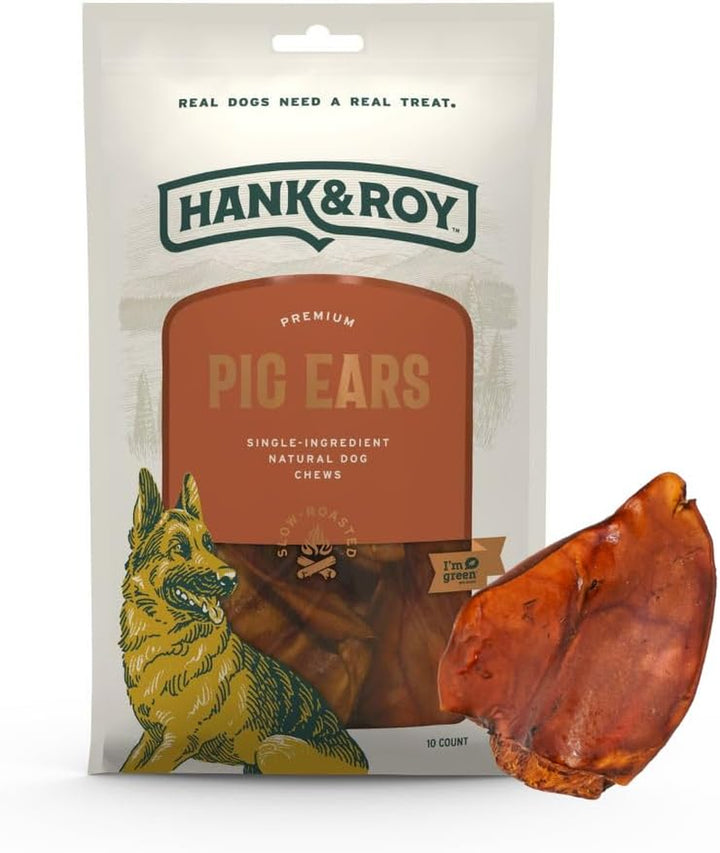 Hank & Roy Pig Ears for Dogs, All-Natural, Single-Ingredient, Long Lasting, Easily Digestible Whole Pig Ear Dog Treats, Antibiotic and Hormone Free, Individually Wrapped for Odor Control and Freshness
