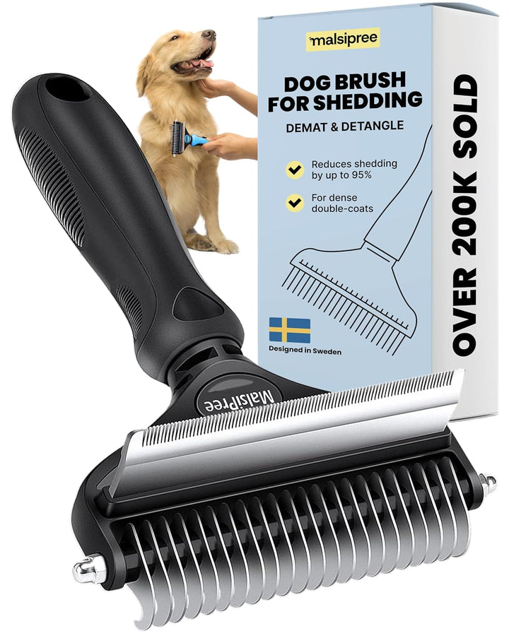 Dog Brush for Shedding - Large, Blue, 2-In-1 - Deshedding Dog Grooming Brush & Undercoat Rake with Dematting Comb for Medium to Large Double Coated