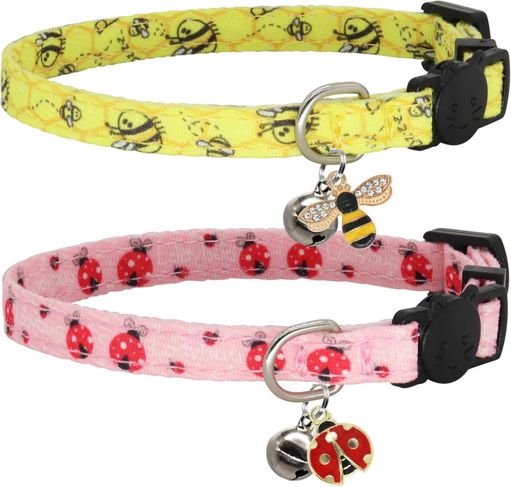 Cat Collar Breakaway, 2 Pack Cotton Cats Collars with Bells, Cute Dinosaurs Shaped for Girl Boy Kittens