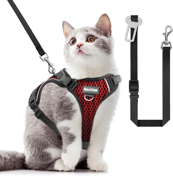 Cat Harness, Cat Harness and Leash for Walking, Adjusted in Four Directions and Breathable Cat Harness for anti Escape That Can Be Fitted and Positioned, Reflective Strips Harness, Black, S