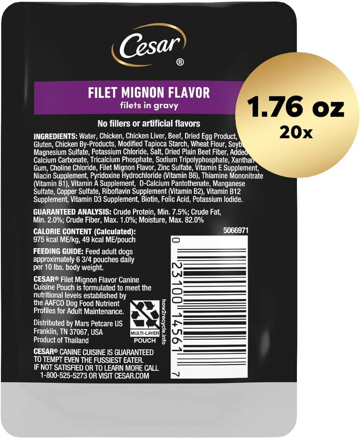 Filets in Gravy Wet Dog Food Filet Mignon Flavor, 1.76 Oz. Mini-Pouch (20 Count, Pack of 1)