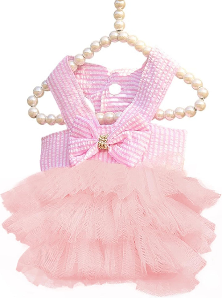 Dog Dresses, Fashion Pet Dog Clothes, Striped Mesh Puppy Dogs Princess Dresses (Pink, Small)