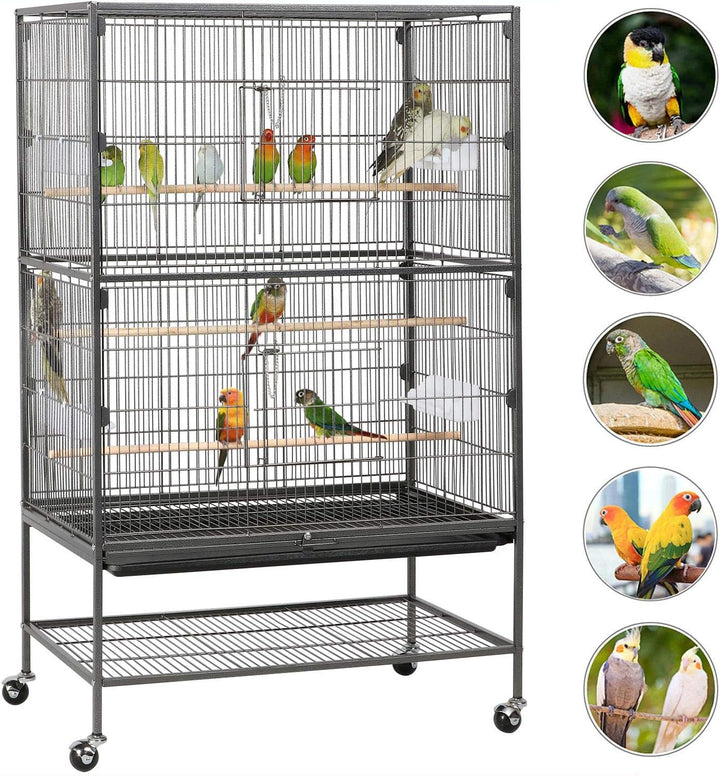 52-Inch Wrought Steel Standing Large Flight King Bird Cage for Cockatiels African Grey Quaker Amazon Sun Parakeets Green Cheek Conures Pigeons Parrot Bird Cage Birdcage with Stand