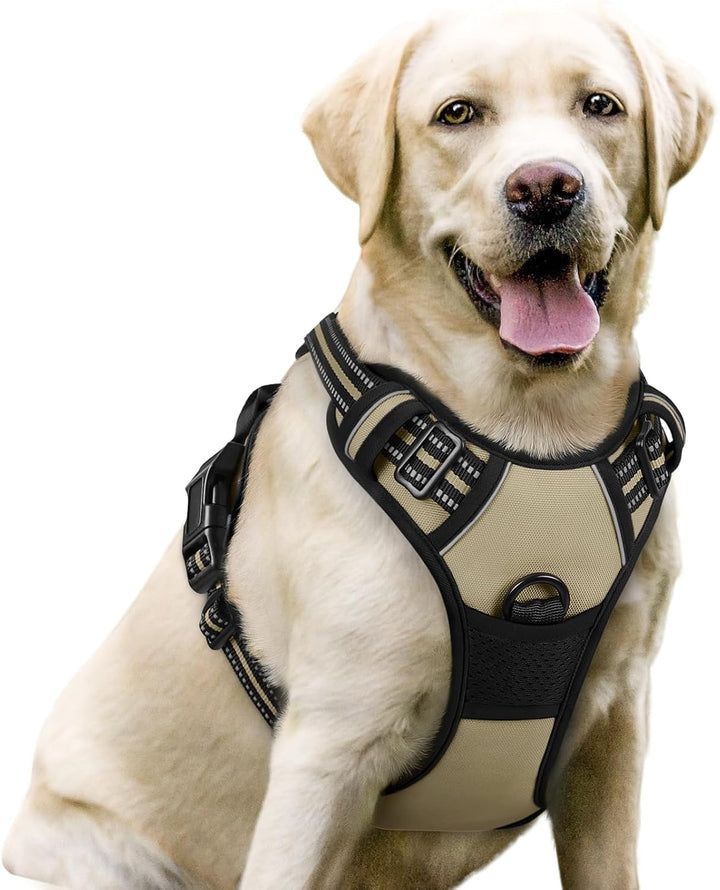 Dog Harness No Pull with 2 Leash Clips, Adjustable Soft Padded, Reflective Oxford No Choke Pet Vest with Easy Control Handle for Large Dogs, Black, L