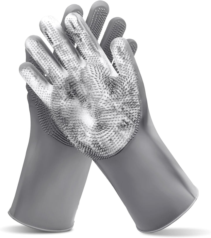 Pet Grooming Gloves—Heat Resistant Dog Washing Gloves with High-Density Teeth, Dog Bath Scrubber with Enhanced Five Finger Design, Silicone Gloves for Dogs and Cats Bathing, Massage (Blue)