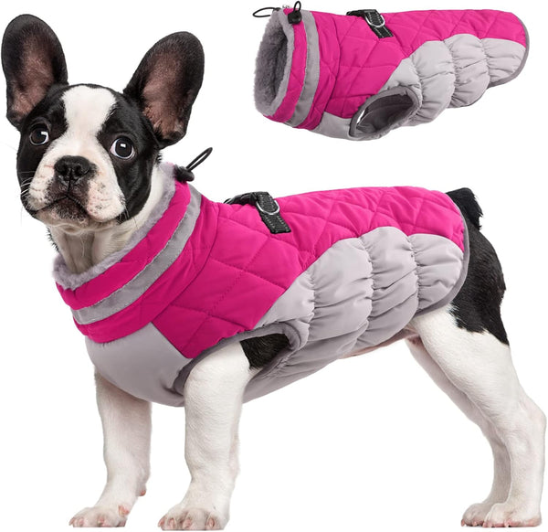Dog Coat for Small Dogs,Waterproof Dog Winter Jacket with Harness Built in Puppy Cold Weather Coats Reflective Pet Vest with Zipper Warm Fleece Dogs Snowsuit Windproof Pink S