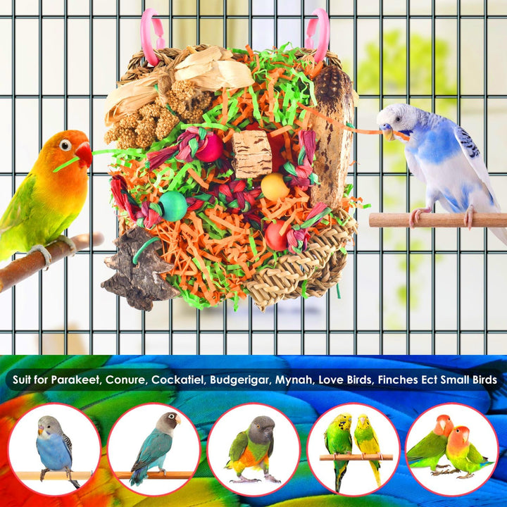 Bird Toys, Parakeet Grass Mat Foraging Toy Parrot Shredding Hanging for Cockatiel Lovebird Parakeet Budgie Small-Medium Birds