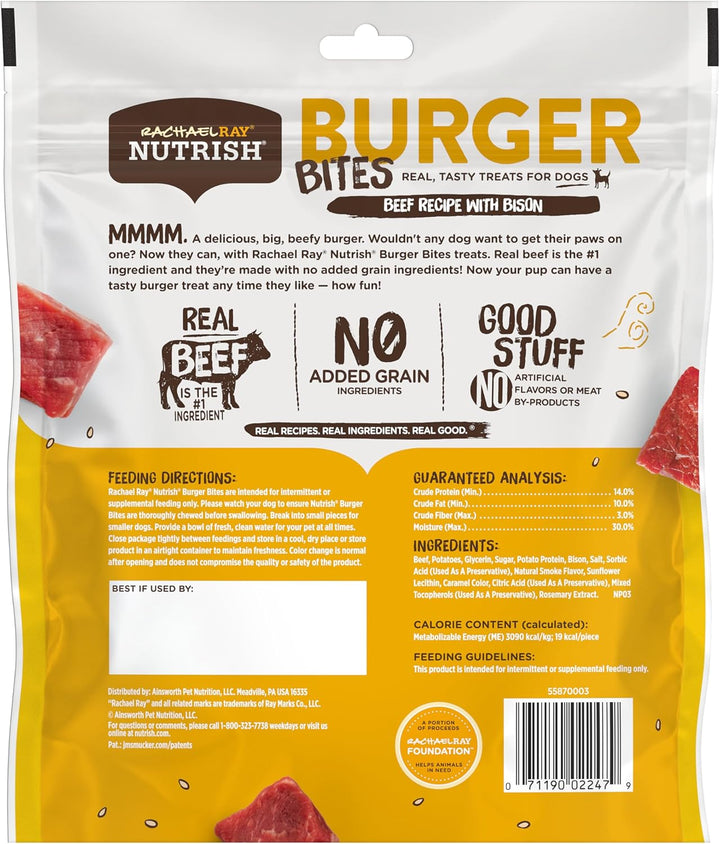 Rachael Ray Burger Bites Dog Treats, Beef Recipe with Bison, 12 Oz. Pouch