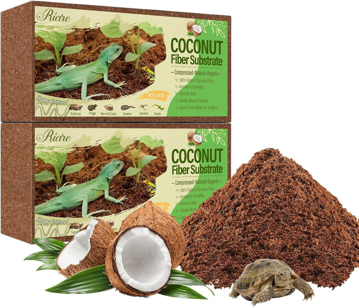 2 Pack Natural Coconut Fiber Substrate for Reptile- Premium Compressed Coconut Husk Terrarium Bedding for Reptile, Tortoise, Frogs, Snakes Hermit Crabs, Burrowing Animals