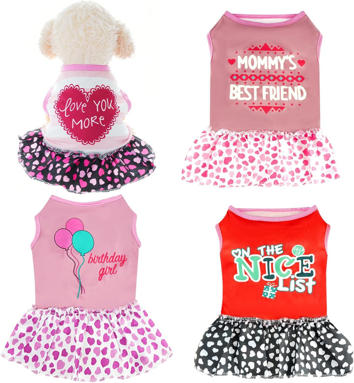 4 Pack Dog Dresses Adorable Girl Puppy Printed Dresses Pet Doggy Clothes for Small Dogs Girl Holiday Apparel Dresses(S)