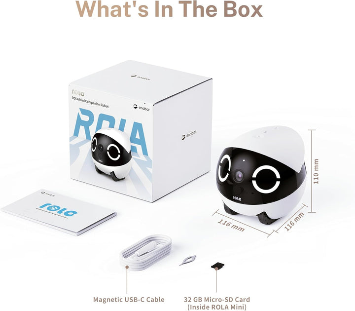 2K Camera Robot ROLA Mini: Movable Pet Camera Battery-Powered with Phone App, Indoor Cam W/One-Touch Call, 2-Way Talk, Night Vision, Motion Detection, Video Recording