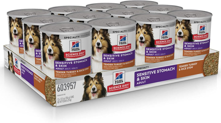 Sensitive Stomach & Skin, Adult 1-6, Stomach & Skin Sensitivity Support, Wet Dog Food, Turkey & Rice Stew, 12.5 Oz Can, Case of 12