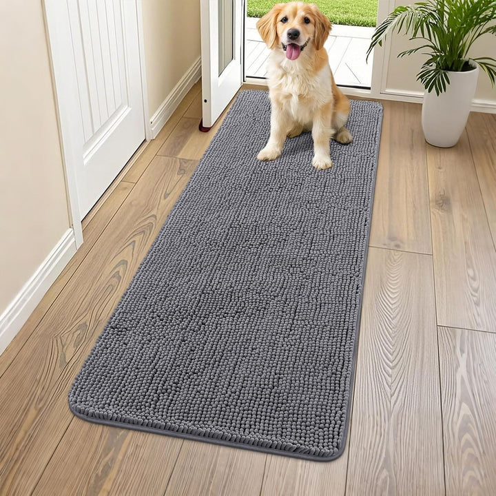 Dog Door Mat for Muddy Paws 30X20, Absorbs Moisture and Dirt Doormat, Non-Slip Washable Quick Dry Chenille Front Door Mat Indoor Entrance, Entryway Carpet for inside Floor, Grey
