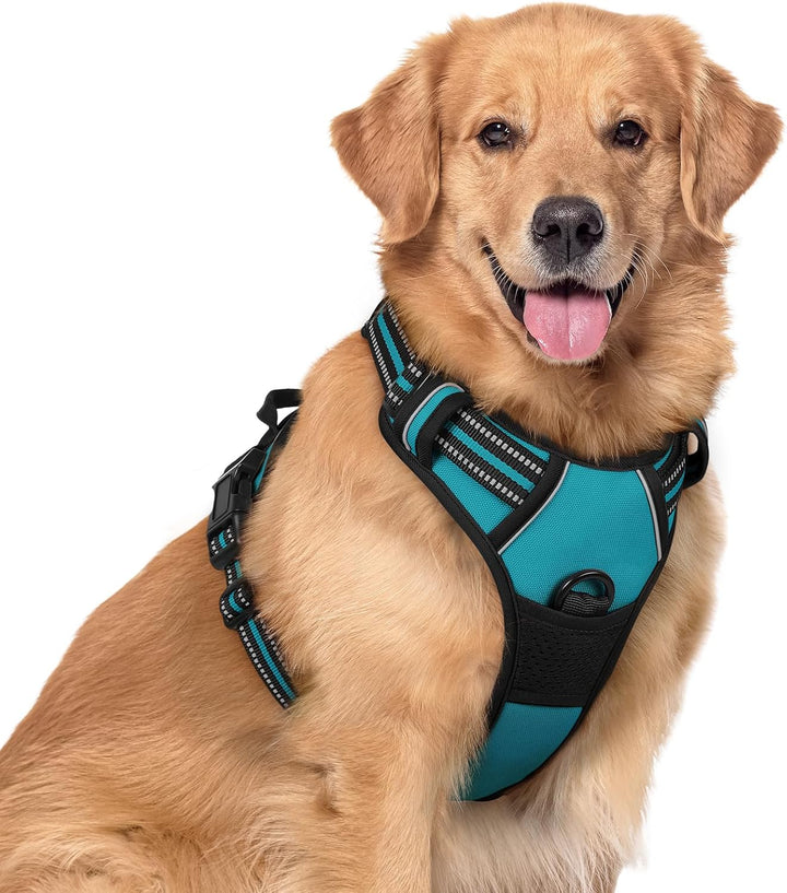 Dog Harness No Pull with 2 Leash Clips, Adjustable Soft Padded, Reflective Oxford No Choke Pet Vest with Easy Control Handle for Large Dogs, Black, L