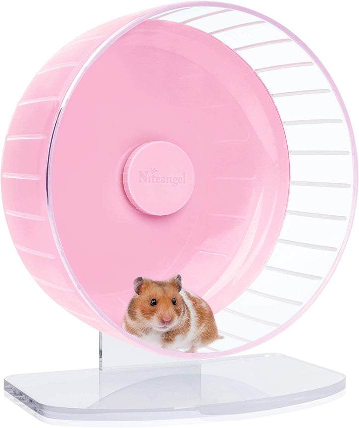 Super-Silent Hamster Exercise Wheels - Quiet Spinner Hamster Running Wheels with Adjustable Stand for Hamsters Gerbils Mice or Other Small Animals (M, Transparent)