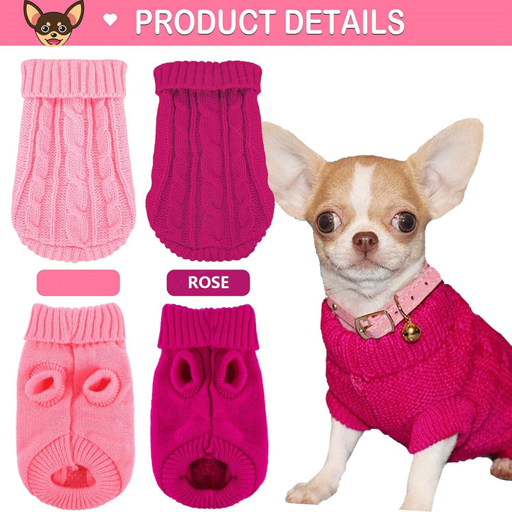 XXS Dog Sweater, 2 Pieces Turtleneck Knitted Chihuahua Sweater Yorkie Teacup Dog Clothes Small Dogs Girl Winter Warm Sweaters Pet Cat Sweater Cold Weather Puppy Clothes Xx-Small