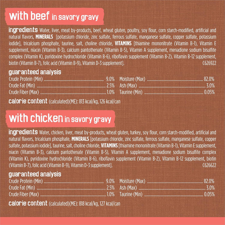 Purina  Extra Gravy Wet Cat Food Chunky 24Ct Variety Pack (With Chicken, Turkey, Salmon, Beef) - (Pack of 24) 5.5 Oz. Cans