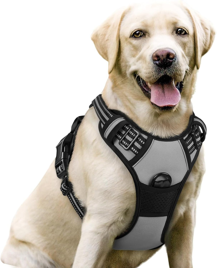 Dog Harness No Pull with 2 Leash Clips, Adjustable Soft Padded, Reflective Oxford No Choke Pet Vest with Easy Control Handle for Large Dogs, Black, L